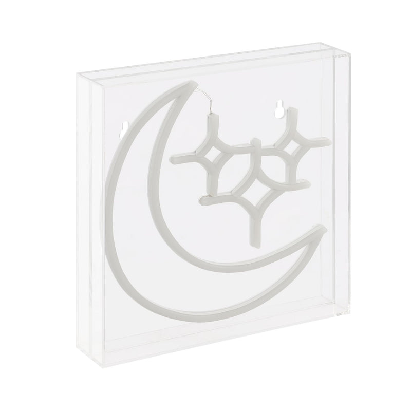 Starry Crescent Square Contemporary Glam Acrylic Box USB Operated LED Neon Light - JONATHAN Y