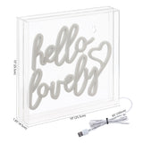 Hello Lovely Square Contemporary Glam Acrylic Box USB Operated LED Neon Light - JONATHAN Y