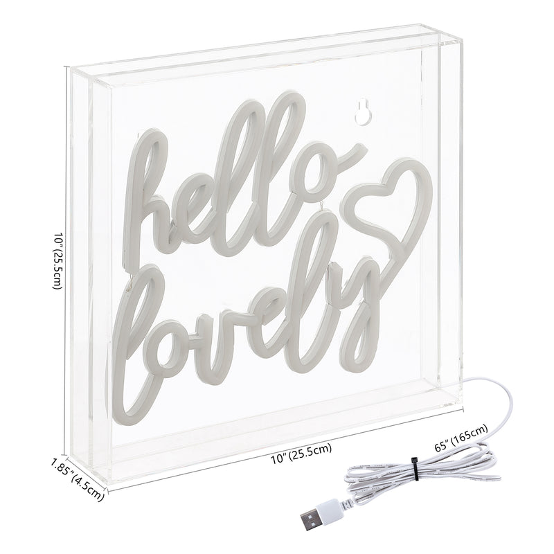 Hello Lovely Square Contemporary Glam Acrylic Box USB Operated LED Neon Light - JONATHAN Y