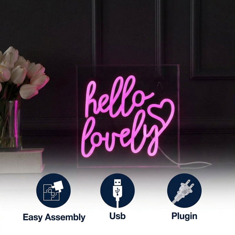Hello Lovely Square Contemporary Glam Acrylic Box USB Operated LED Neon Light Pink / 10" – ICONS