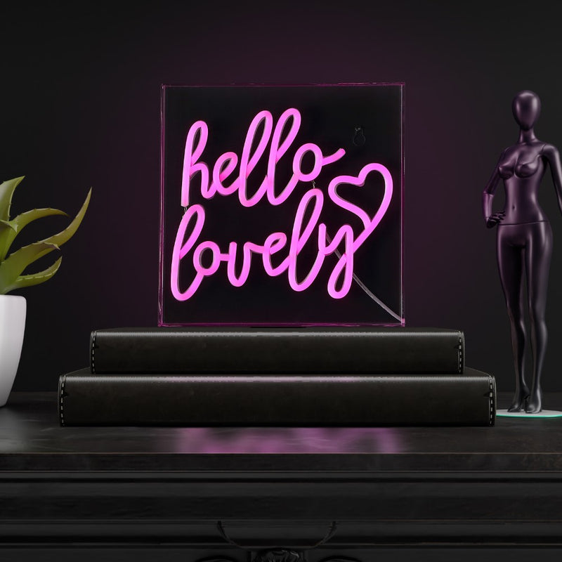 Hello Lovely Square Contemporary Glam Acrylic Box USB Operated LED Neon Light - JONATHAN Y