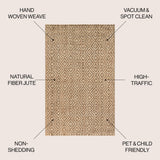 Hira Hand Woven Diamond Chunky Jute Area Rug