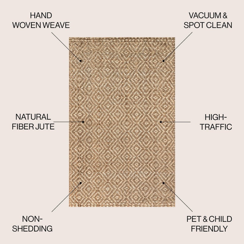 Hira Hand Woven Diamond Chunky Jute Area Rug