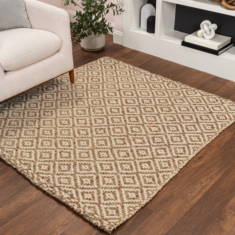 Hira Hand Woven Diamond Chunky Jute Area Rug