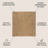Espina Hand Woven Herringbone Chunky Jute Area Rug Natural / Square / 5' Square – ICONS