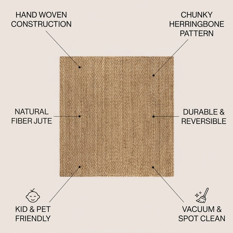 Espina Hand Woven Herringbone Chunky Jute Area Rug Natural / Square / 5' Square – ICONS