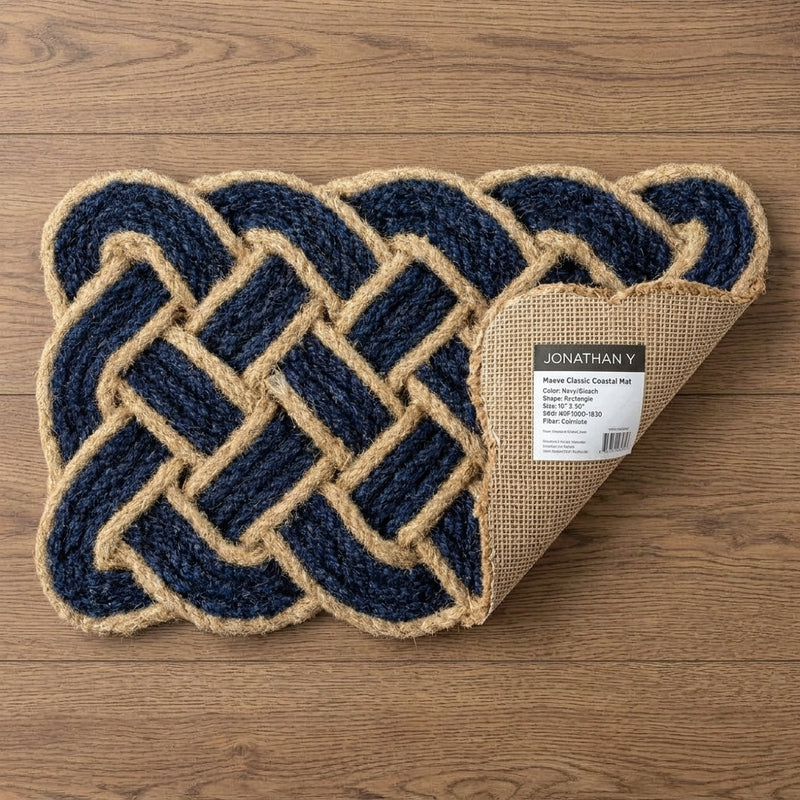 Maeve Classic Coastal Scalloped Basketweave Coir Mat Navy/Bleach / Rectangle / 18" X 30" – BACK