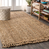 Pata Hand Woven Chunky Jute With Fringe Area Rug - JONATHAN Y