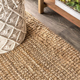 Pata Hand Woven Chunky Jute With Fringe Area Rug - JONATHAN Y