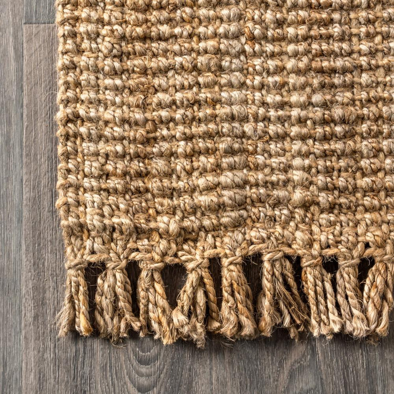 Pata Hand Woven Chunky Jute With Fringe Area Rug - JONATHAN Y
