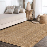 Pata Hand Woven Chunky Jute With Fringe Area Rug - JONATHAN Y