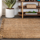 Pata Hand Woven Chunky Jute With Fringe Area Rug - JONATHAN Y