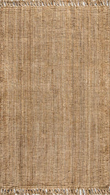Pata Hand Woven Chunky Jute With Fringe Area Rug - JONATHAN Y