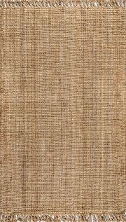 Pata Hand Woven Chunky Jute With Fringe Area Rug
