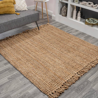 Pata Hand Woven Chunky Jute With Fringe Area Rug