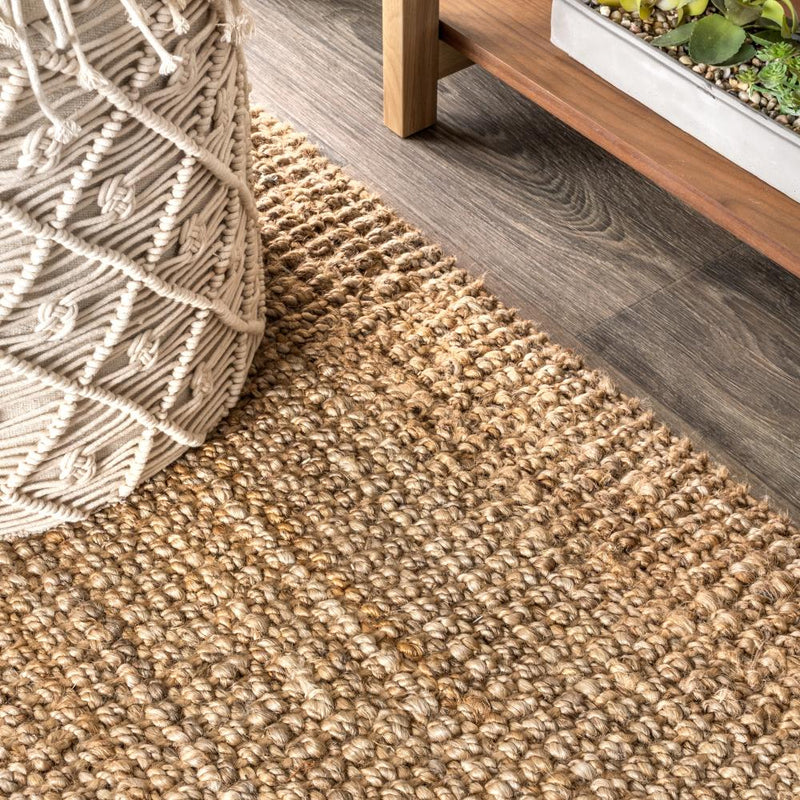Pata Hand Woven Chunky Jute With Fringe Area Rug