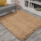 Pata Hand Woven Chunky Jute With Fringe Area Rug