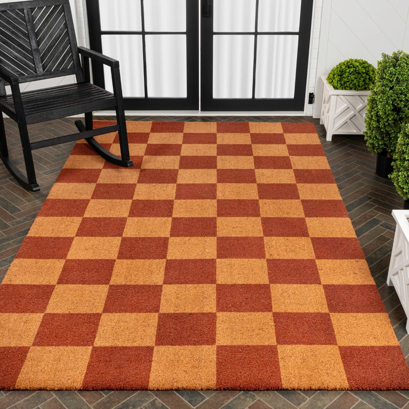 Porter Classic Farmhouse Checkered Coir Area Rug