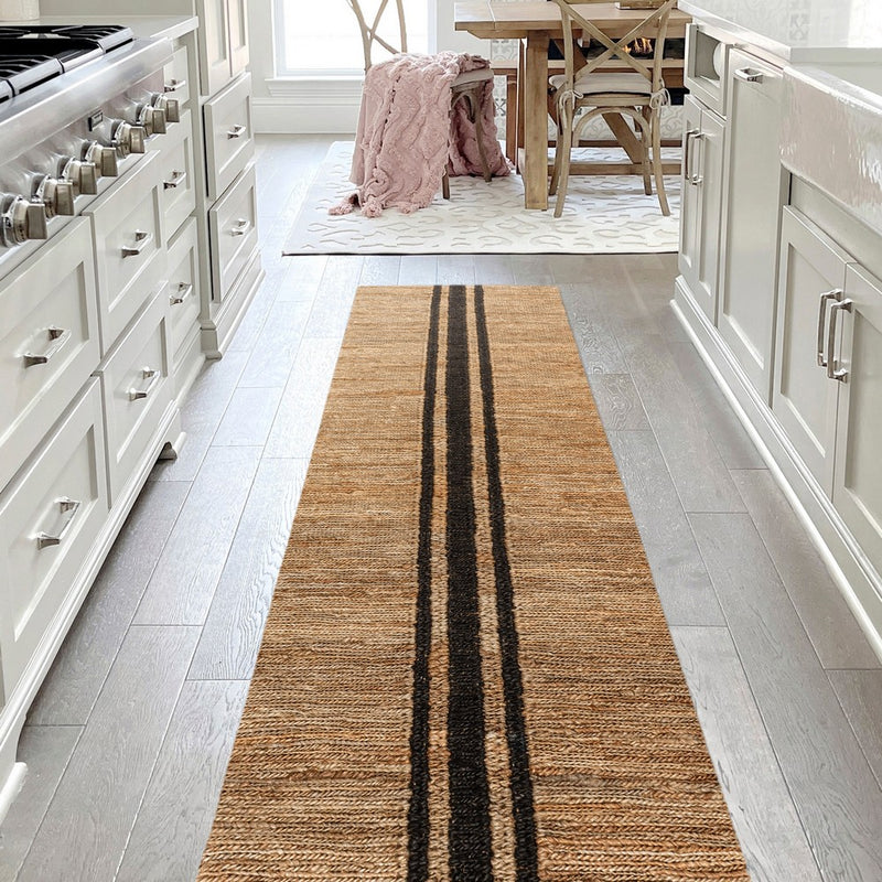 Olivier Rustic Beach House Wide Ticking Stripe Jute Area Rug
