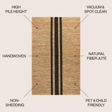 Olivier Rustic Beach House Wide Ticking Stripe Jute Area Rug