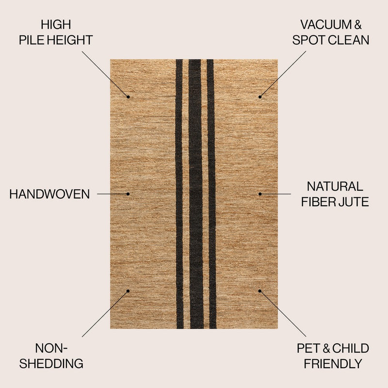 Olivier Rustic Beach House Wide Ticking Stripe Jute Area Rug