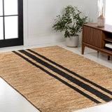 Olivier Rustic Beach House Wide Ticking Stripe Jute Area Rug