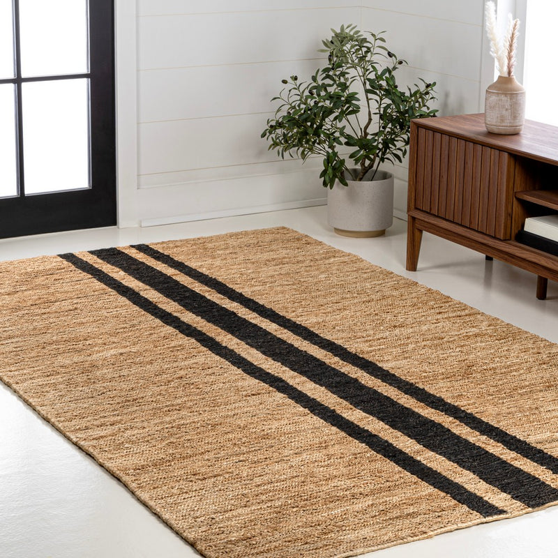 Olivier Rustic Beach House Wide Ticking Stripe Jute Area Rug