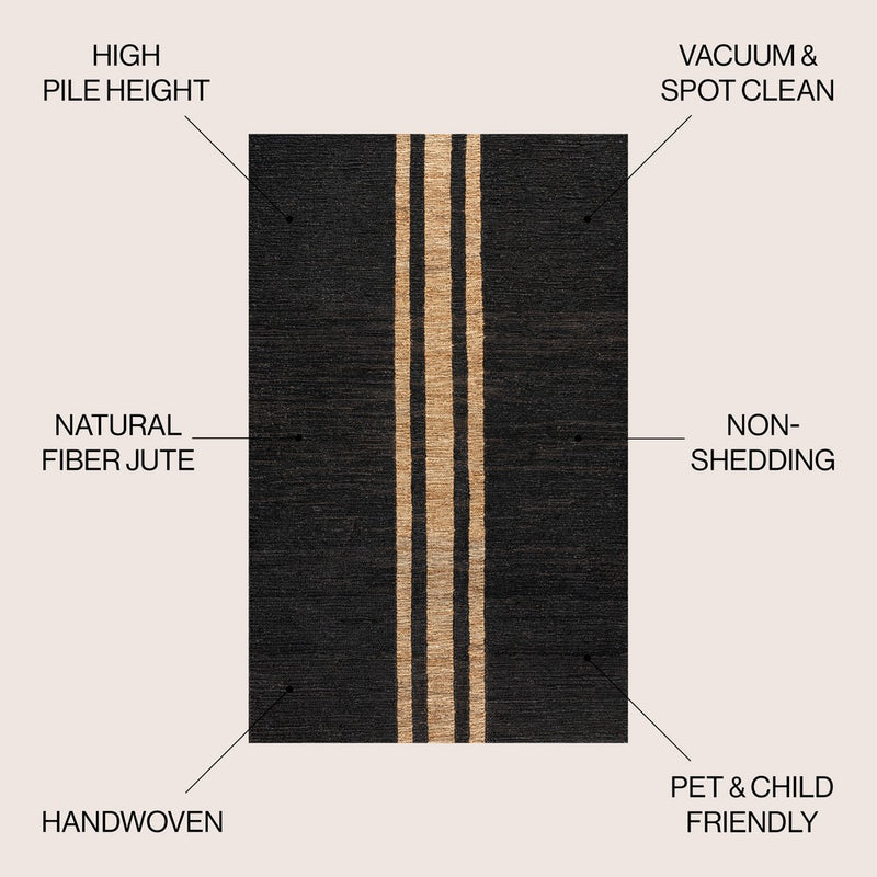 Olivier Rustic Beach House Wide Ticking Stripe Jute Area Rug