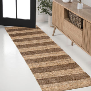 Jayden Rustic Farmhouse Woven Jute Stripe Area Rug