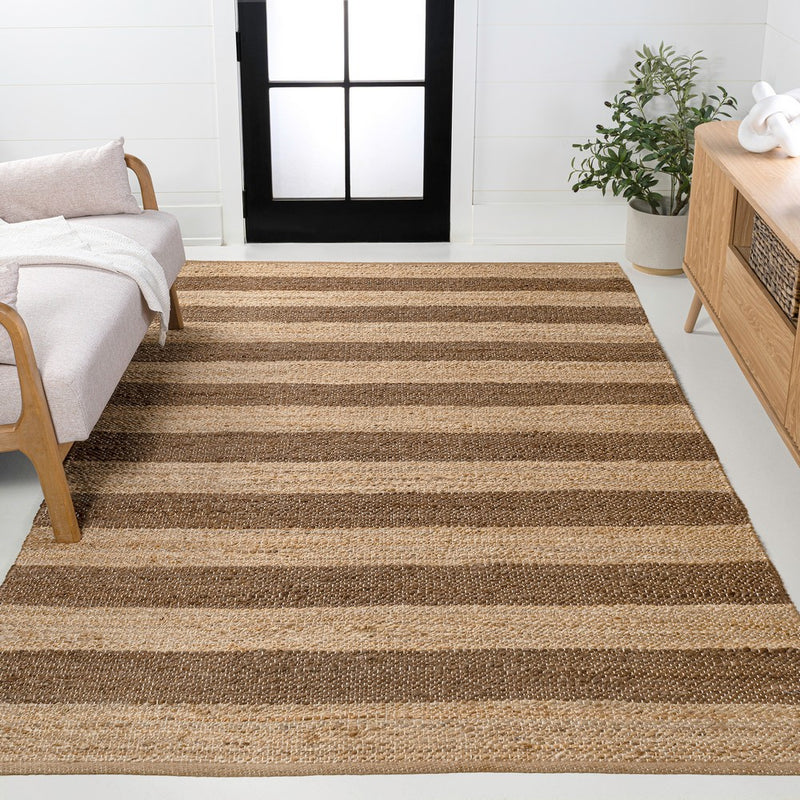 Jayden Rustic Farmhouse Woven Jute Stripe Area Rug