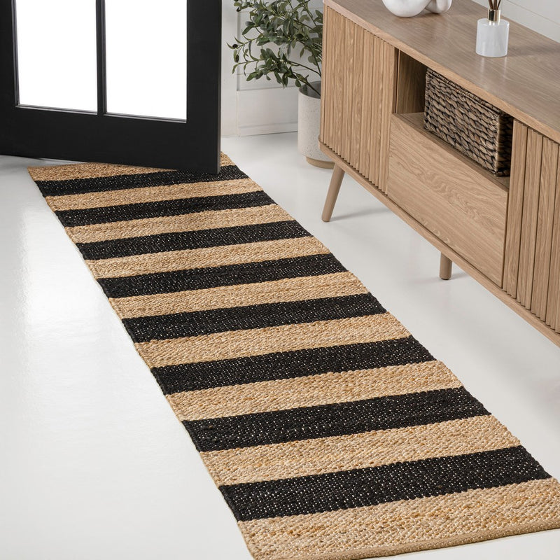 Jayden Rustic Farmhouse Woven Jute Stripe Area Rug