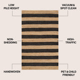 Jayden Rustic Farmhouse Woven Jute Stripe Area Rug