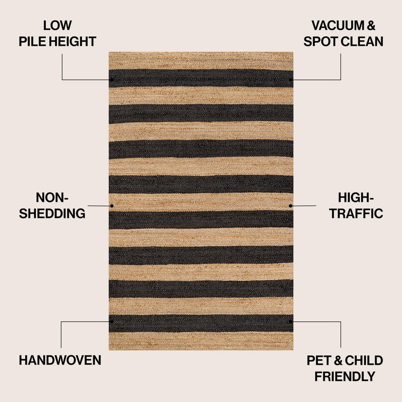 Jayden Rustic Farmhouse Woven Jute Stripe Area Rug