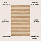 Jayden Rustic Farmhouse Woven Jute Stripe Area Rug