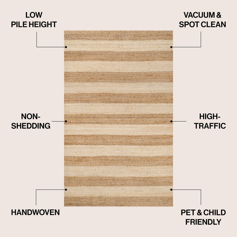 Jayden Rustic Farmhouse Woven Jute Stripe Area Rug