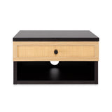 Celerie 15.71" Mid-Century Modern Floating Wall Mounted Nightstand with Soft-Close Rattan Drawer and Cable Hole - JONATHAN Y