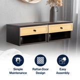 Celerie 15.71" Mid-Century Modern Floating Wall Mounted Nightstand with Soft-Close Rattan Drawer and Cable Hole
