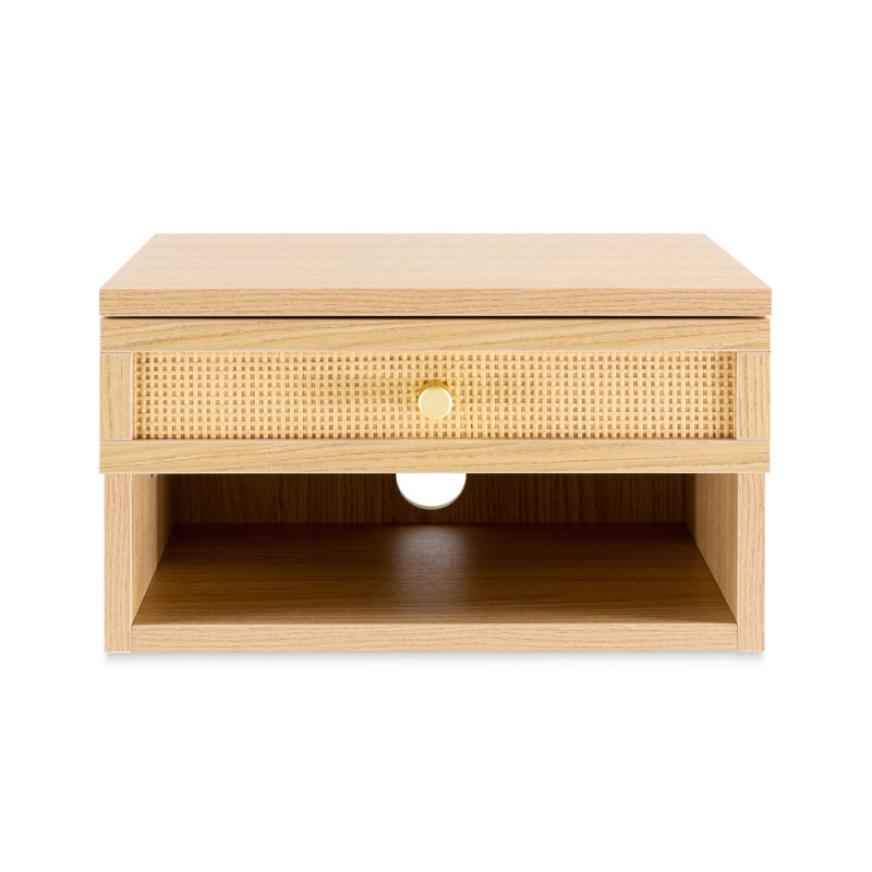 Celerie 15.71" Mid-Century Modern Floating Wall Mounted Nightstand with Soft-Close Rattan Drawer and Cable Hole - JONATHAN Y