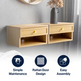 Celerie 15.71" Mid-Century Modern Floating Wall Mounted Nightstand with Soft-Close Rattan Drawer and Cable Hole