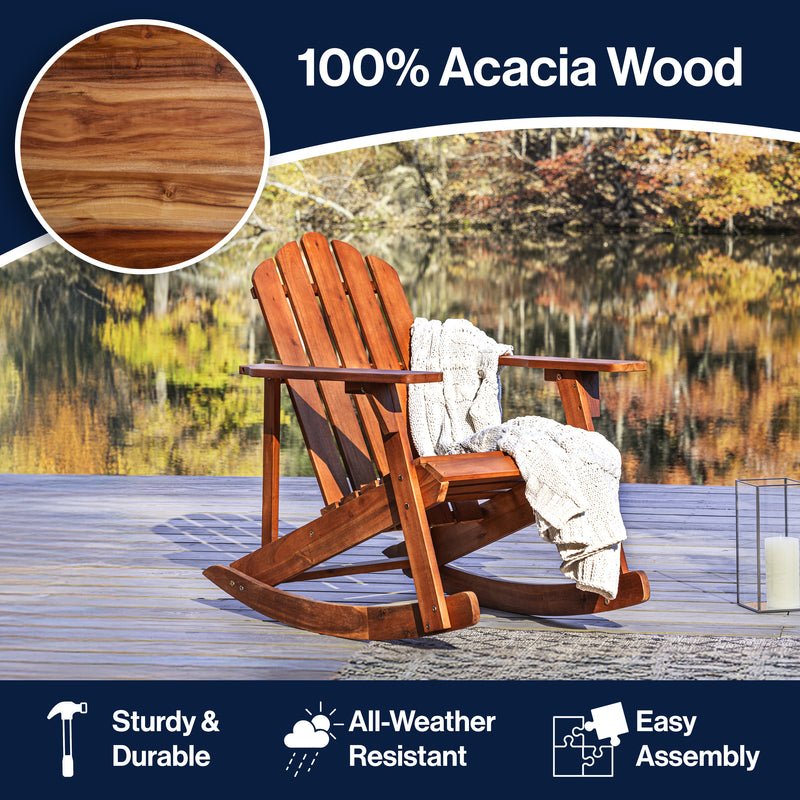 Kiawah Outdoor Patio Classic Acacia Wood Adirondack Rocking Chair