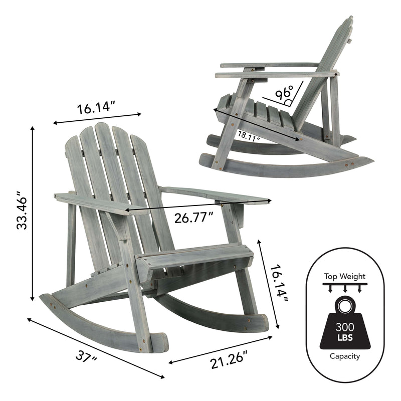 Kiawah Outdoor Patio Classic Acacia Wood Adirondack Rocking Chair - JONATHAN Y