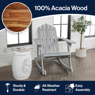 Kiawah Outdoor Patio Classic Acacia Wood Adirondack Rocking Chair