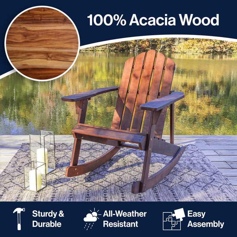 Kiawah Outdoor Patio Classic Acacia Wood Adirondack Rocking Chair