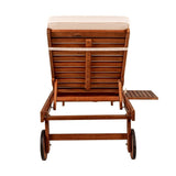 Seabrook Outdoor Acacia Wood Lounger with Cushion, 5-Position Back, Slide Table & Wheels - JONATHAN Y