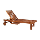 Seabrook Outdoor Acacia Wood Lounger with Cushion, 5-Position Back, Slide Table & Wheels - JONATHAN Y