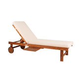 Seabrook Outdoor Acacia Wood Lounger with Cushion, 5-Position Back, Slide Table & Wheels - JONATHAN Y
