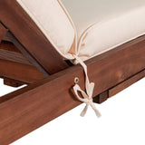 Seabrook Outdoor Acacia Wood Lounger with Cushion, 5-Position Back, Slide Table & Wheels - JONATHAN Y