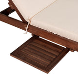 Seabrook Outdoor Acacia Wood Lounger with Cushion, 5-Position Back, Slide Table & Wheels - JONATHAN Y