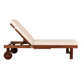 Seabrook Outdoor Acacia Wood Lounger with Cushion, 5-Position Back, Slide Table & Wheels - JONATHAN Y