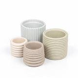 Silas Modern Minimalist Handmade Concrete Fluted Sculptural Cylinder Planter Set with Drainage Holes